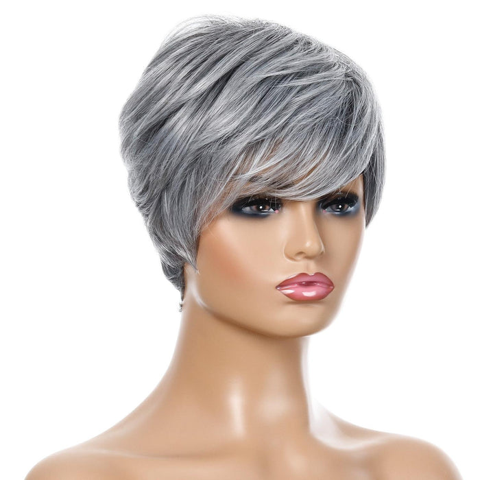 Silver Gray Short Straight Hair Wig High Temp Silk Fiber