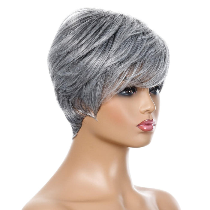 Silver Gray Short Straight Hair Wig High Temp Silk Fiber