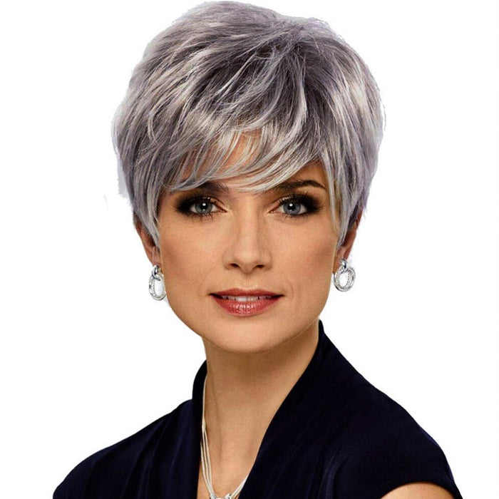 Silver Gray Short Straight Hair Wig High Temp Silk Fiber