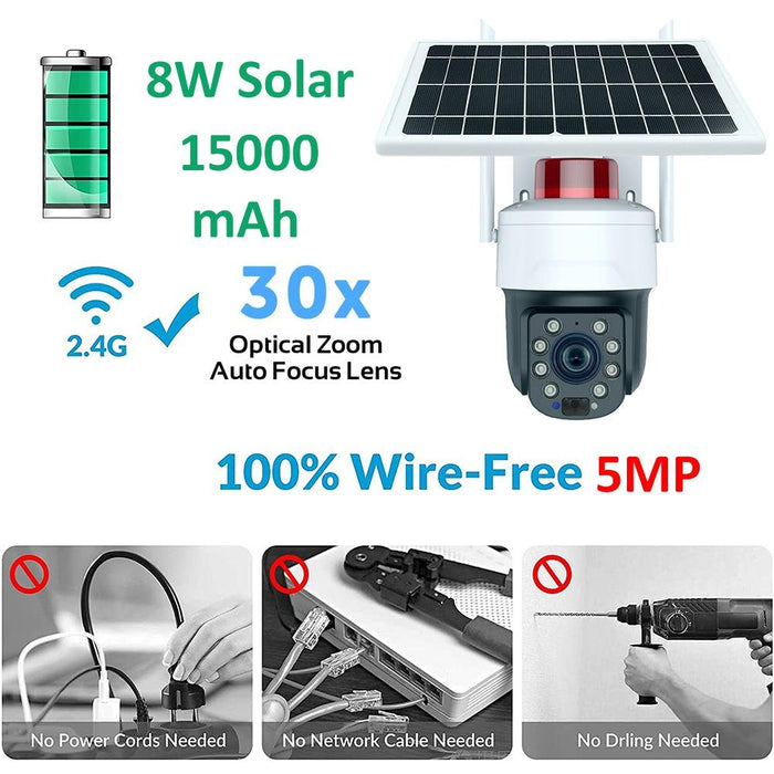 Graffiti 5Mp Wifi Wireless Solar Camera 30X Optical Zoom Auto Tracking Patrol Ip66 Waterproof