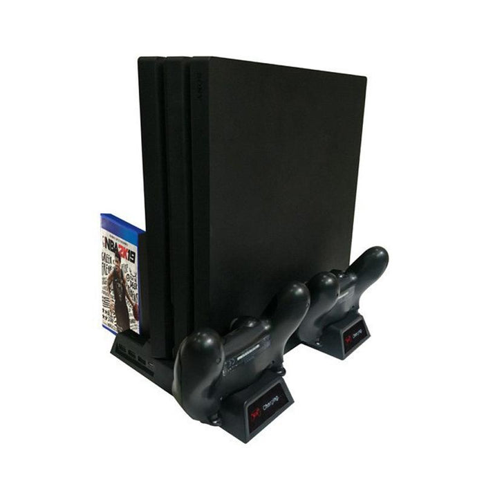 For Ps4 / Ps4 Slim / Ps4 Pro Cooling Fan Stand Console Vertical Stand Cooler With Dual Controller Charger Black