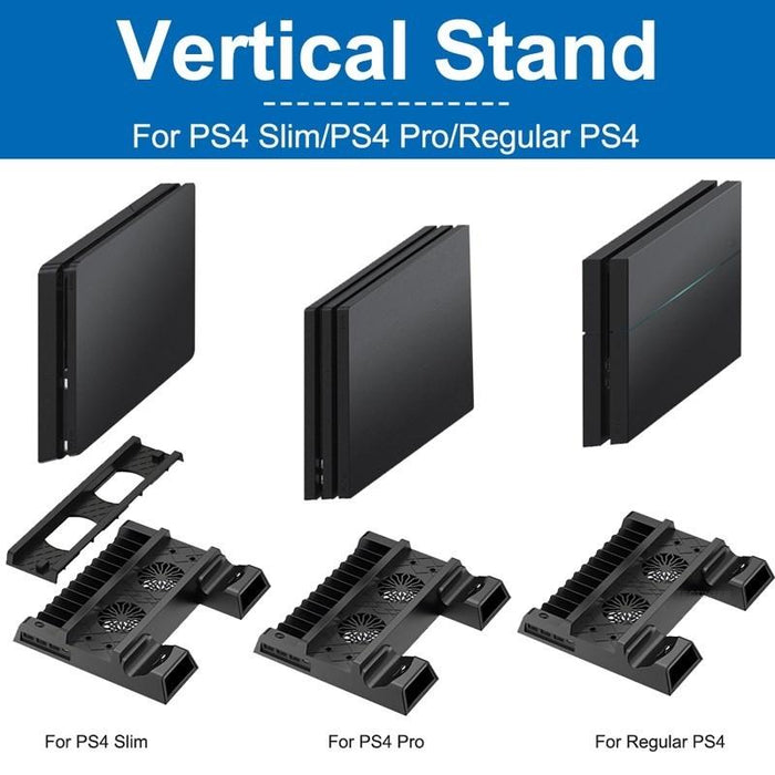 For Ps4 / Ps4 Slim / Ps4 Pro Cooling Fan Stand Console Vertical Stand Cooler With Dual Controller Charger Black