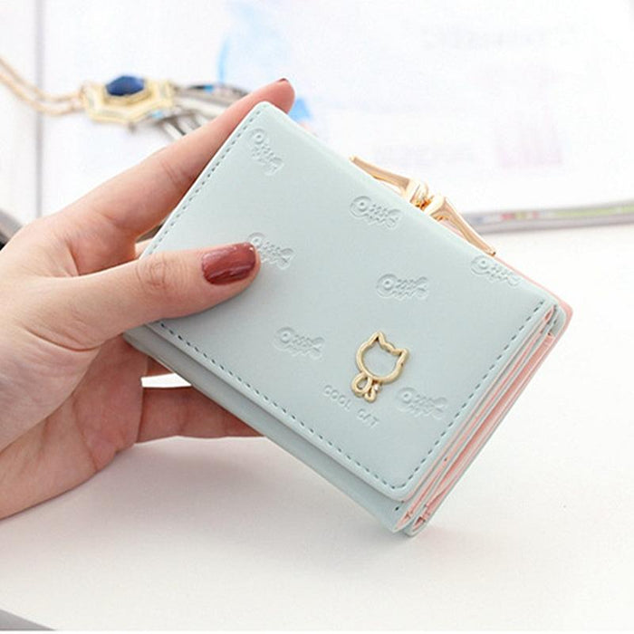 Cartoon Cute Cat Tri-Fold Wallet Mini Embossed Multifunctional Wallet