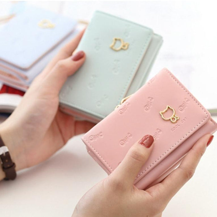 Cartoon Cute Cat Tri-Fold Wallet Mini Embossed Multifunctional Wallet