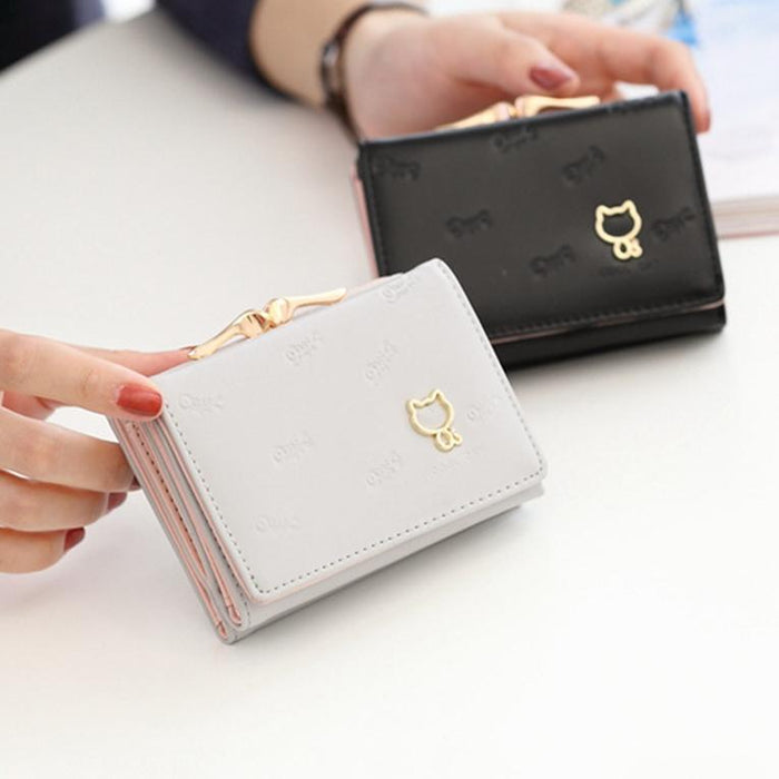 Cartoon Cute Cat Tri-Fold Wallet Mini Embossed Multifunctional Wallet