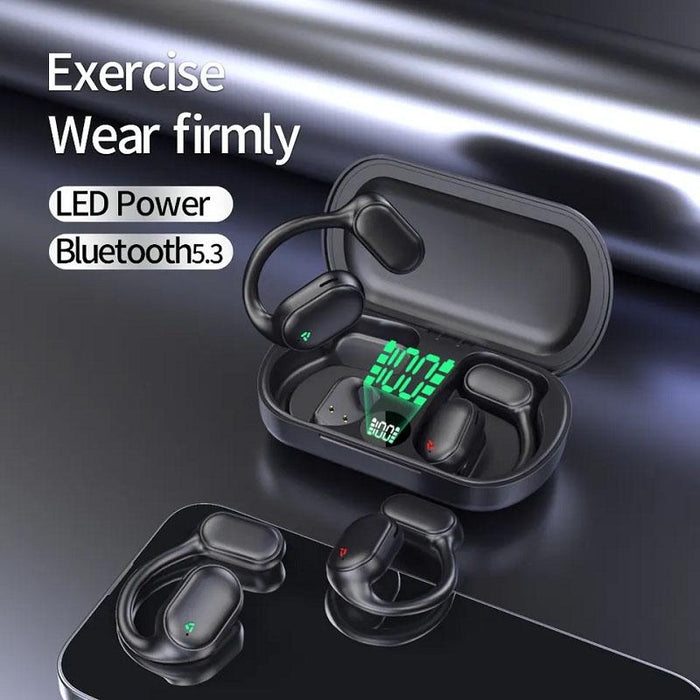 Air Conduction Ear-Hanging Led Digital Display Wireless Enc Noise Reduction Sports Bluetooth Earphones Black