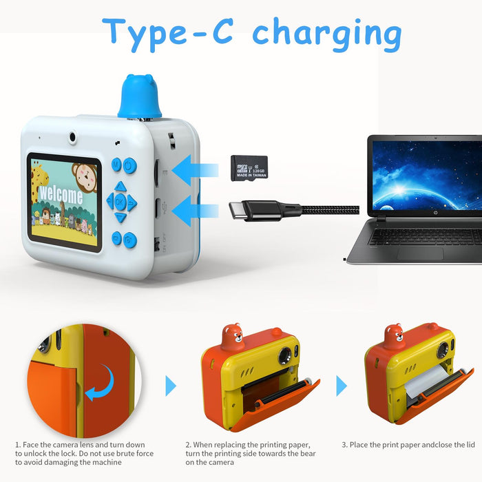 2.36 Inch Led Hd Display 1080P Childrens Camera Thermal Printing Instant Camera