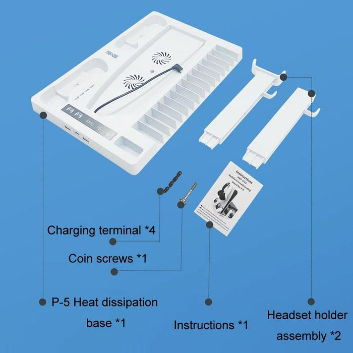 For Ps5 Host Cooling Handle Charging Base With Disc Storage Rack White