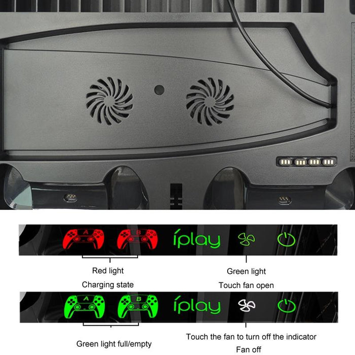 For Ps5 Game Console Cooling Fan Base Charging Stand With Disc Holder Black