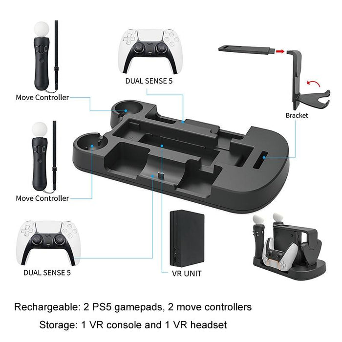 For Ps5/Move/Vr Multifunctional Storage Stand Charging Base White