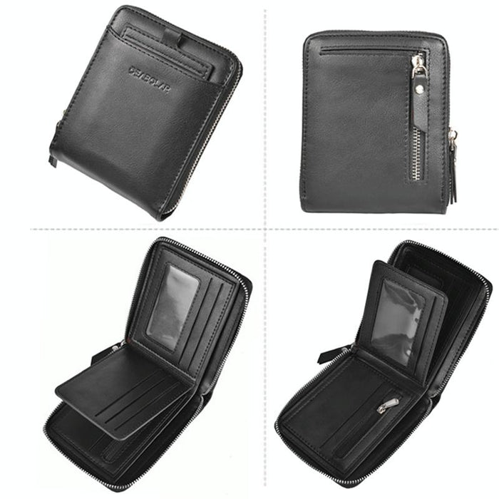 Men Retro Rfid Zip Wallet - Zipper Closure