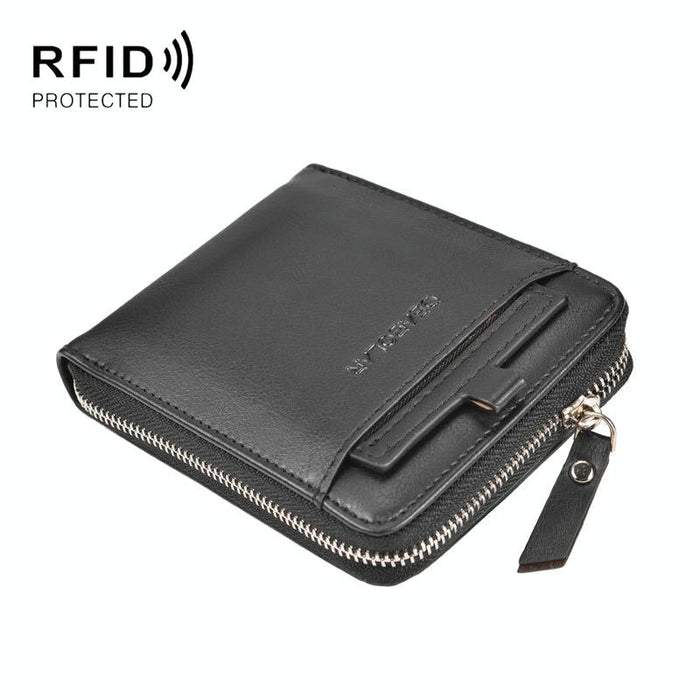 Men Retro Rfid Zip Wallet - Zipper Closure