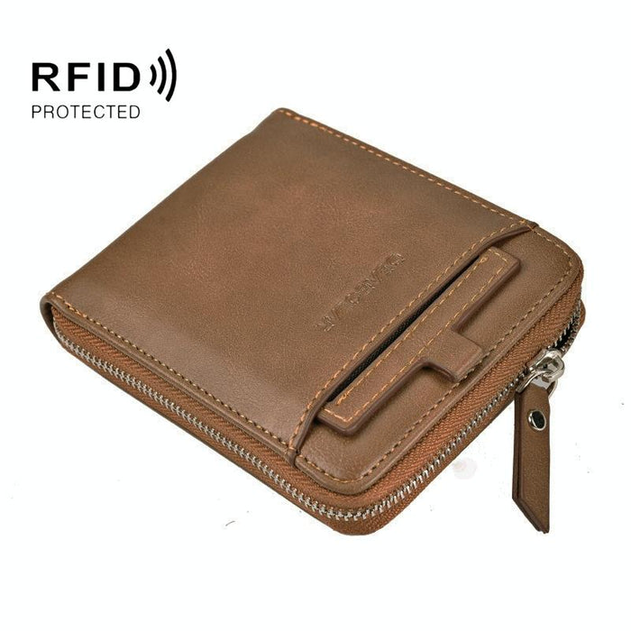 Men Retro Rfid Zip Wallet - Zipper Closure