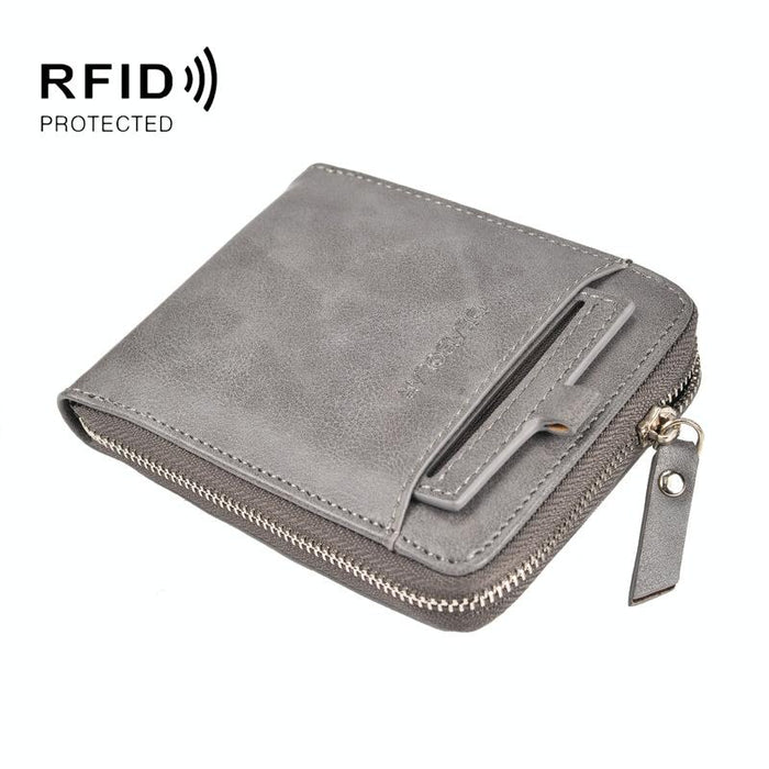 Men Retro Rfid Zip Wallet - Zipper Closure