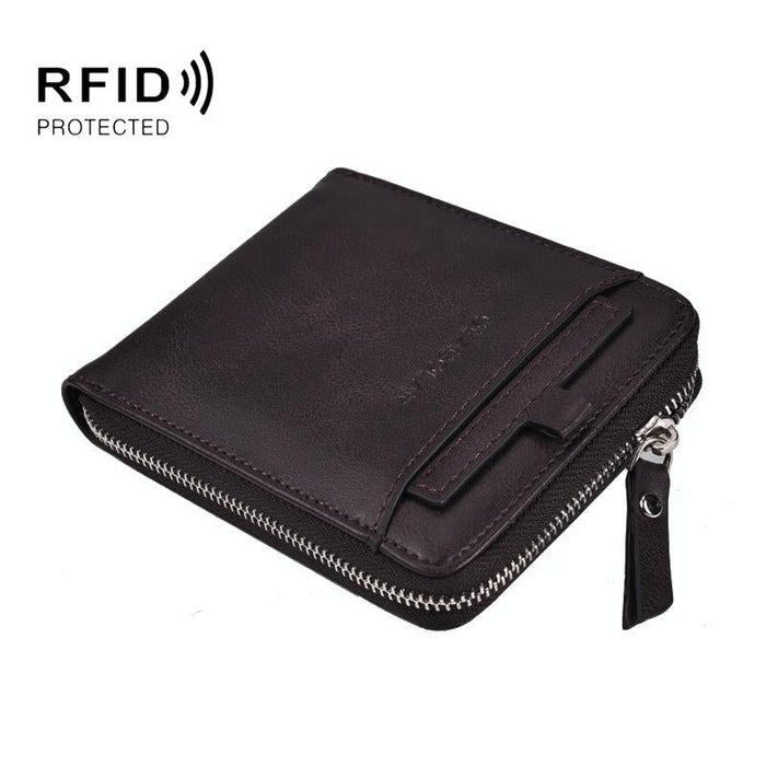 Men Retro Rfid Zip Wallet - Zipper Closure
