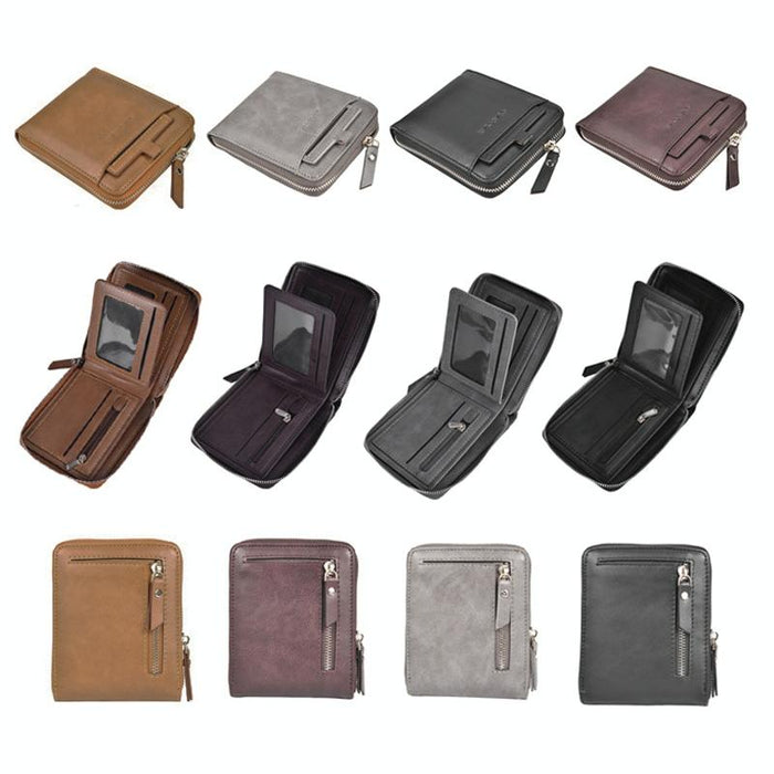 Men Retro Rfid Zip Wallet - Zipper Closure