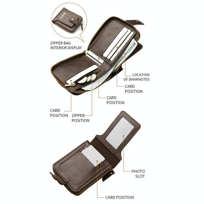 Men Wallet Horizontal Zipper Retro Coin Purse Card Holder