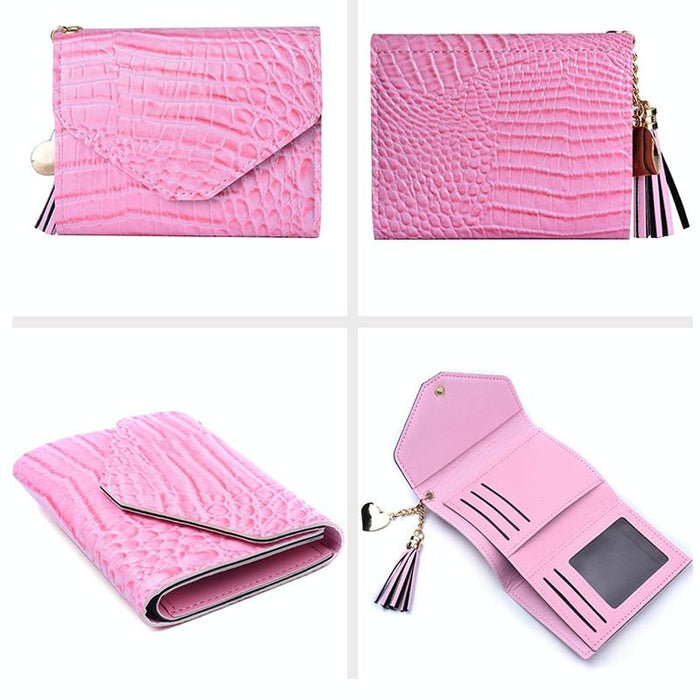 Ladies Wallet Tassel Trifold Crocodile Pattern Coin Purse Card Holder