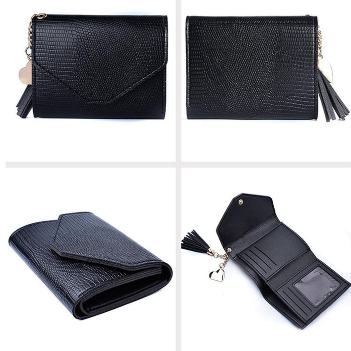 Ladies Wallet Tassel Trifold Crocodile Pattern Coin Purse Card Holder
