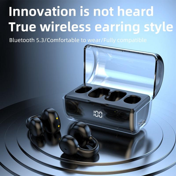 Ear Clip Type Sound Conduction Concept Bluetooth Earphone With Digital Display Charging Compartment