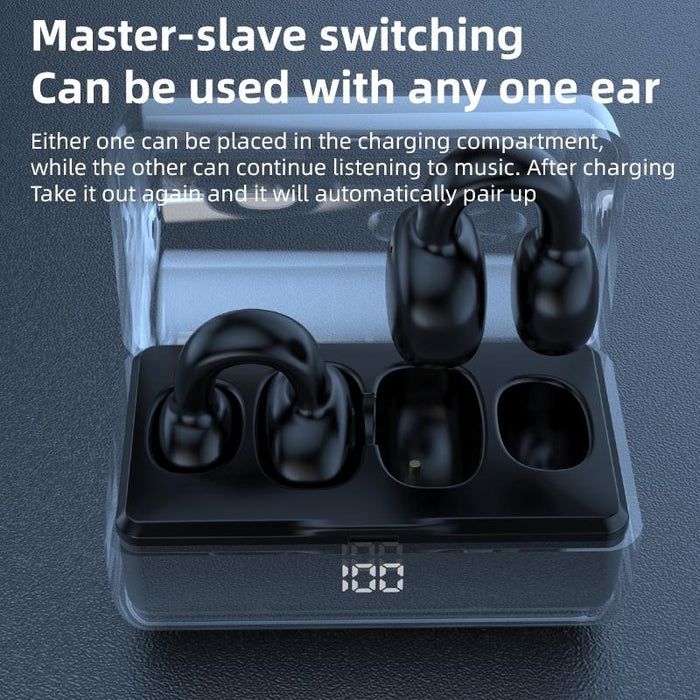 Ear Clip Type Sound Conduction Concept Bluetooth Earphone With Digital Display Charging Compartment