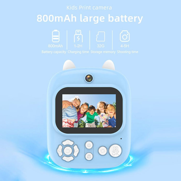 1200W Pixel 2.4 Inch Display Children Print Instant Camera 32G & Card Reader Blue