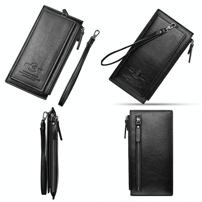 Men Long Wallet Retro Pu Soft Leather Hand Strap Clutch Mobile Phone Bag