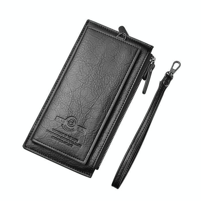 Men Long Wallet Retro Pu Soft Leather Hand Strap Clutch Mobile Phone Bag