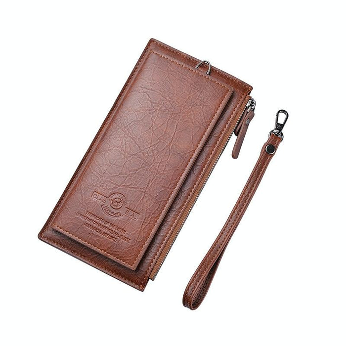 Men Long Wallet Retro Pu Soft Leather Hand Strap Clutch Mobile Phone Bag