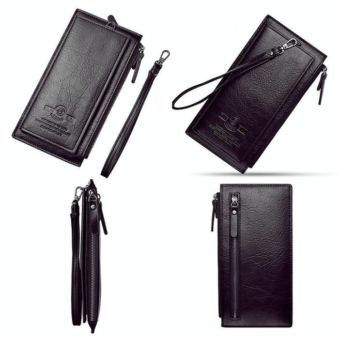 Men Long Wallet Retro Pu Soft Leather Hand Strap Clutch Mobile Phone Bag