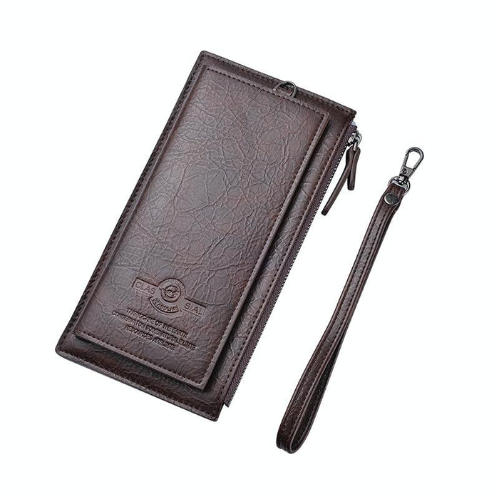 Men Long Wallet Retro Pu Soft Leather Hand Strap Clutch Mobile Phone Bag