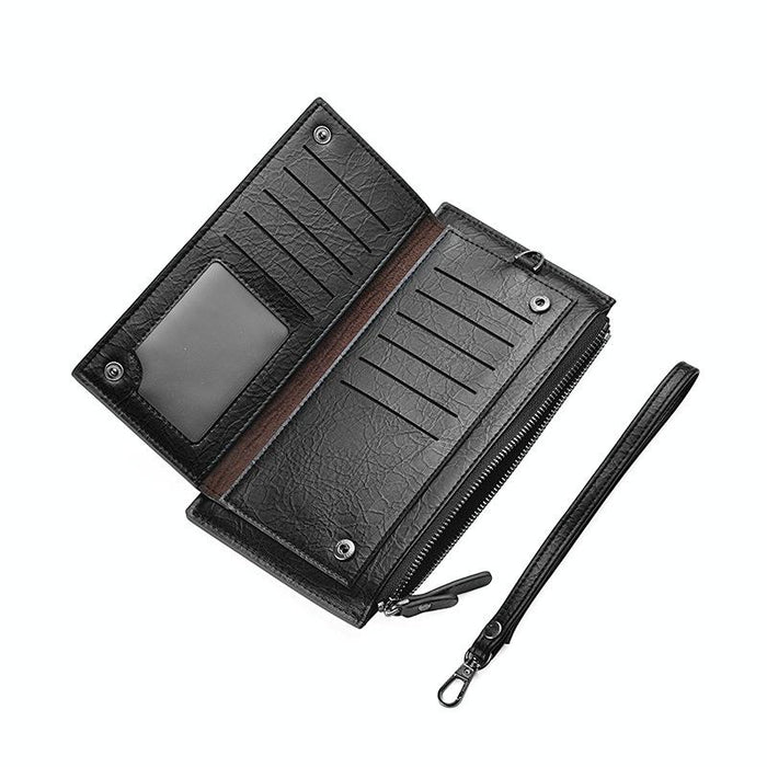 Men Long Wallet Retro Pu Soft Leather Hand Strap Clutch Mobile Phone Bag