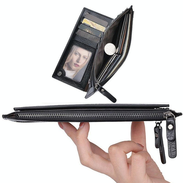 Men Long Wallet Retro Pu Soft Leather Hand Strap Clutch Mobile Phone Bag