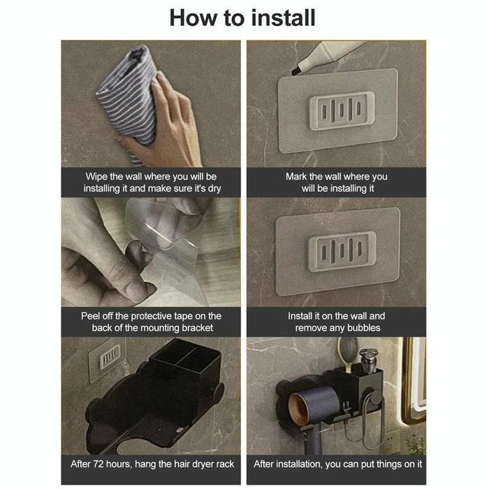 Wall Mounted Holder For Dyson Hair Dryer Bathroom Storage Rack Simple Black