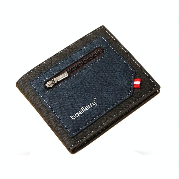 Synthetic Leather Men Short Wallet Large Capacity Multi-Card Slot Zipper Wallet