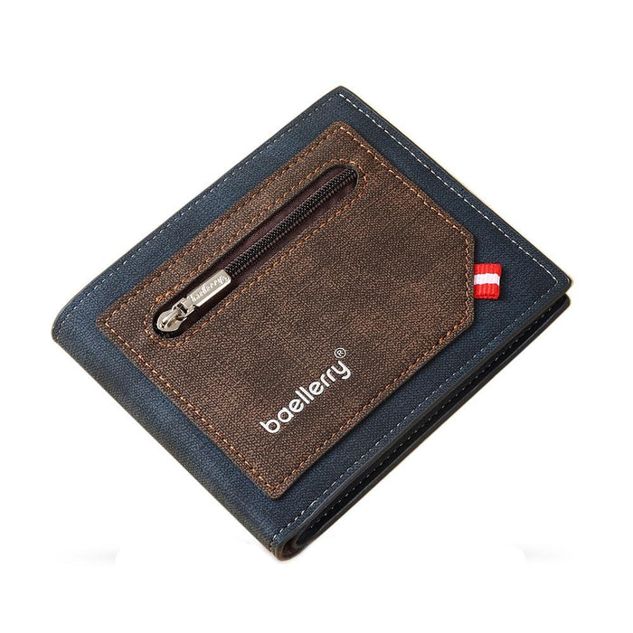 Synthetic Leather Men Short Wallet Large Capacity Multi-Card Slot Zipper Wallet