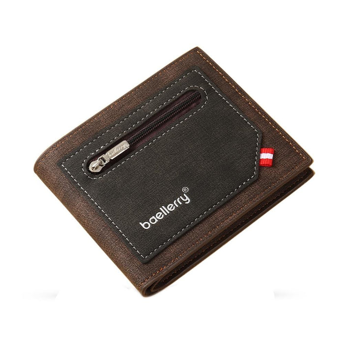 Synthetic Leather Men Short Wallet Large Capacity Multi-Card Slot Zipper Wallet