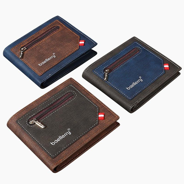 Synthetic Leather Men Short Wallet Large Capacity Multi-Card Slot Zipper Wallet