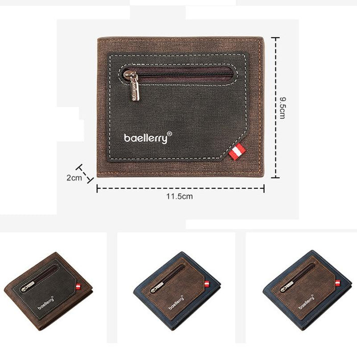 Synthetic Leather Men Short Wallet Large Capacity Multi-Card Slot Zipper Wallet