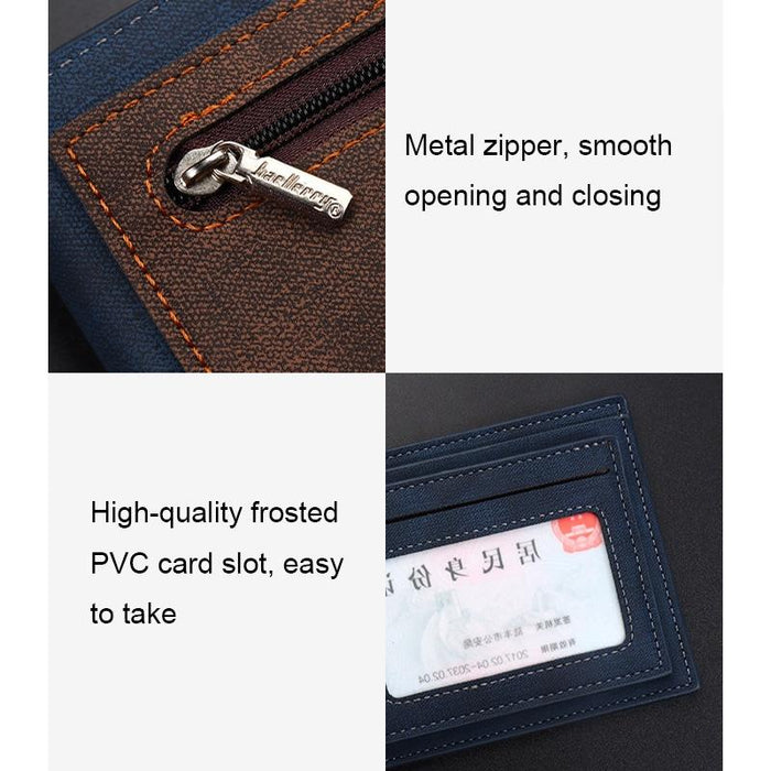 Synthetic Leather Men Short Wallet Large Capacity Multi-Card Slot Zipper Wallet