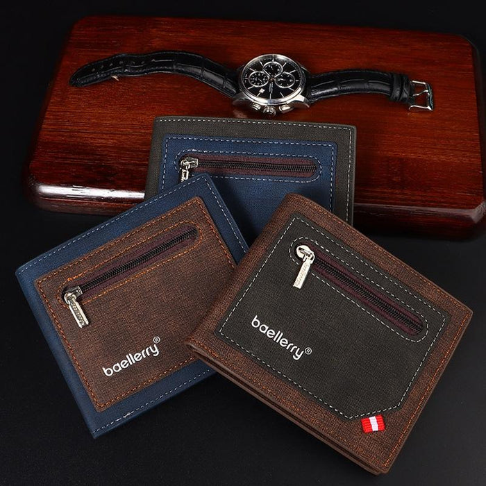 Synthetic Leather Men Short Wallet Large Capacity Multi-Card Slot Zipper Wallet