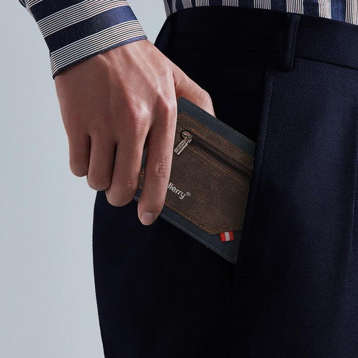 Synthetic Leather Men Short Wallet Large Capacity Multi-Card Slot Zipper Wallet