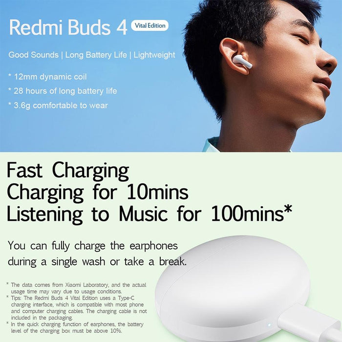 Redmi Buds 4 Vitality Edition Waterproof Wireless Bluetooth Calling Noise Reduction Earphone White