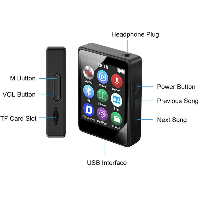 Bluetooth 5.0 Mp3 Player With Ebook Recorder 128Gb