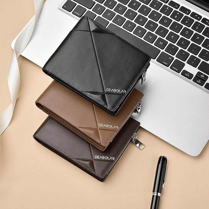 Men Short Pu Leather Tri-Fold Horizontal Wallet Large-Capacity Multi-Card Wallet