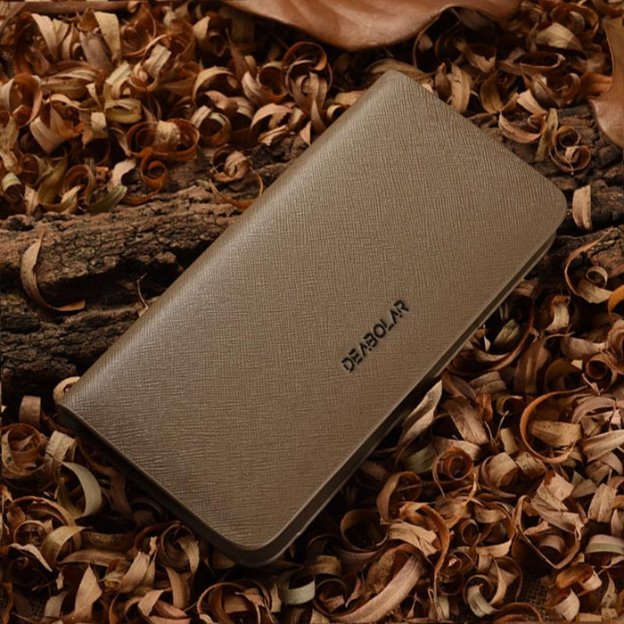 Long Saffiano Leather Wallet Large Capacity Multi-Compartment Zip Clutch