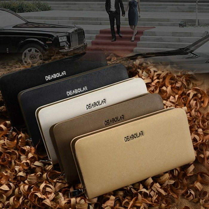 Long Saffiano Leather Wallet Large Capacity Multi-Compartment Zip Clutch