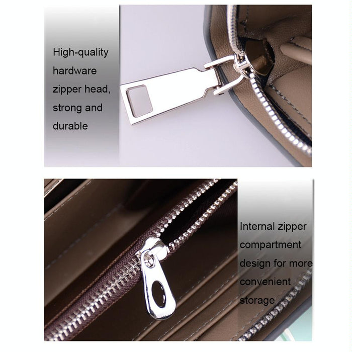 Long Saffiano Leather Wallet Large Capacity Multi-Compartment Zip Clutch