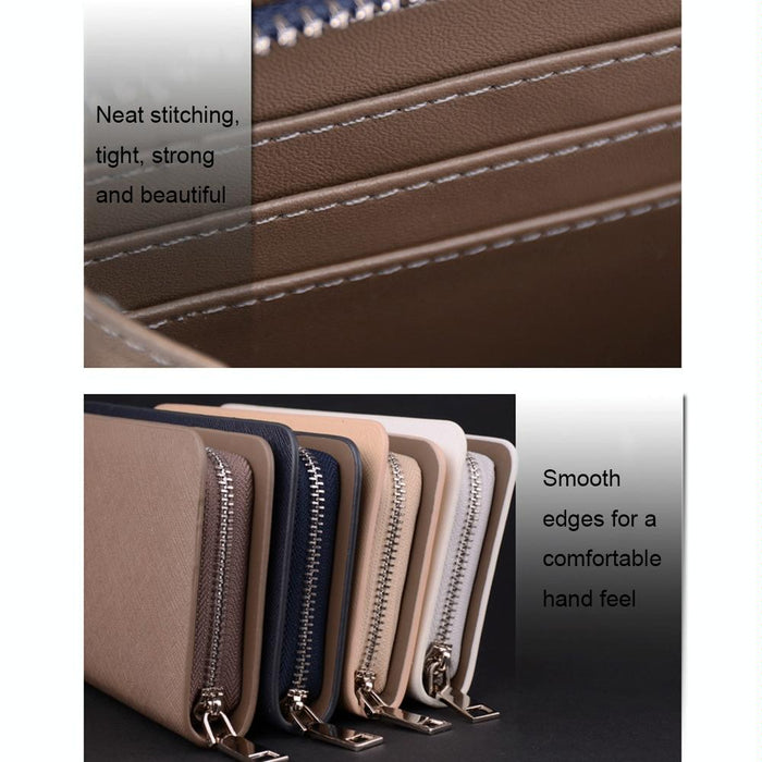 Long Saffiano Leather Wallet Large Capacity Multi-Compartment Zip Clutch