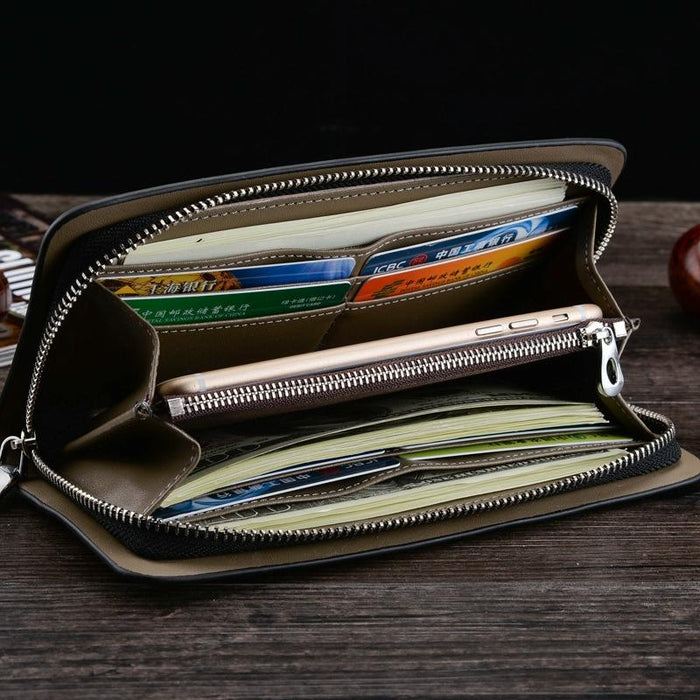 Long Saffiano Leather Wallet Large Capacity Multi-Compartment Zip Clutch